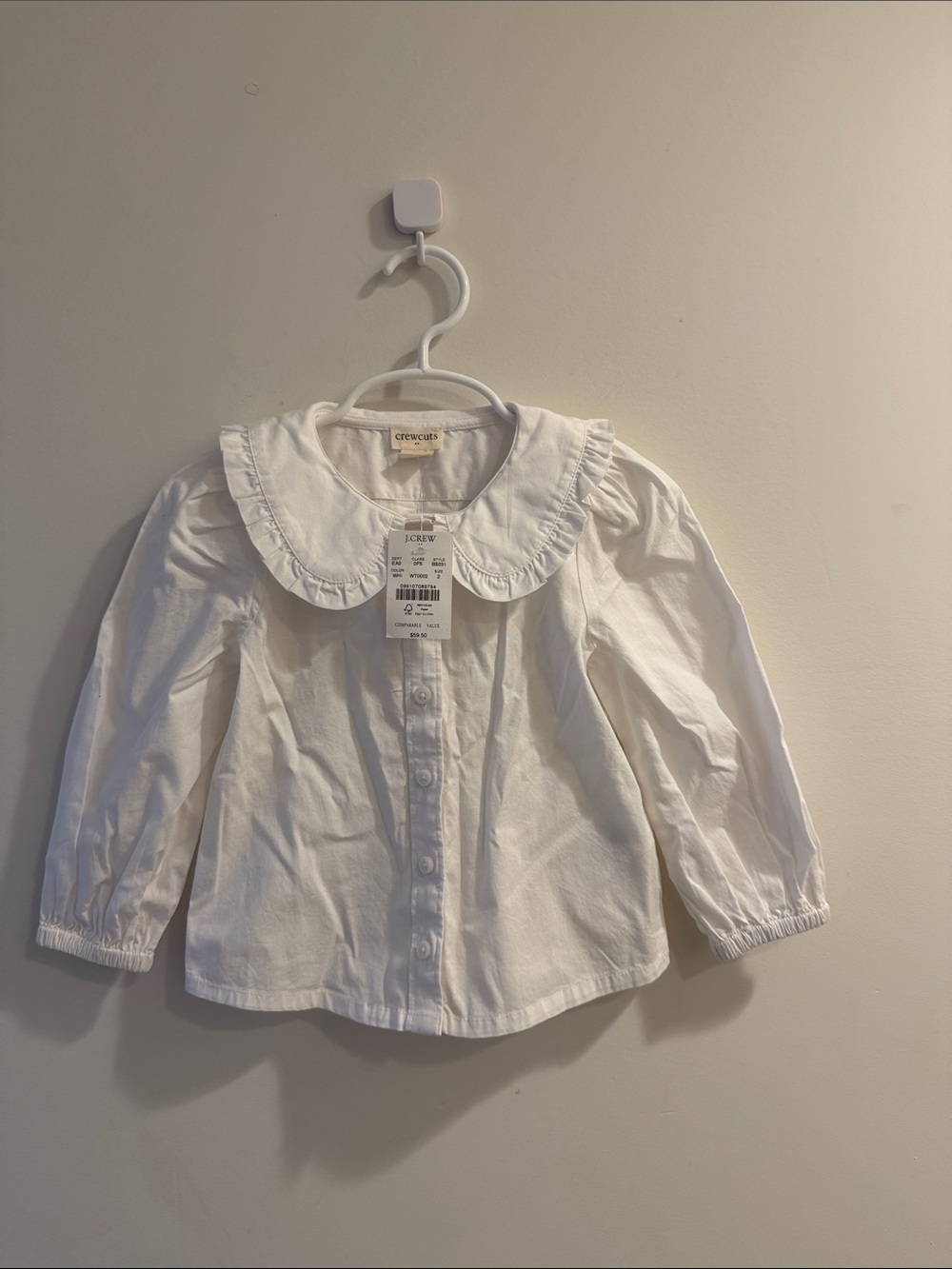 J. Crew White Girl's Button-Down Blouse with Ruffled Collar